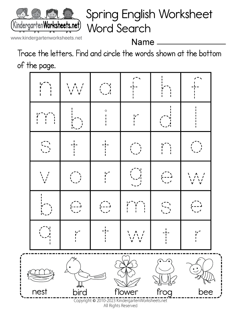 kindergarten english worksheets free printables