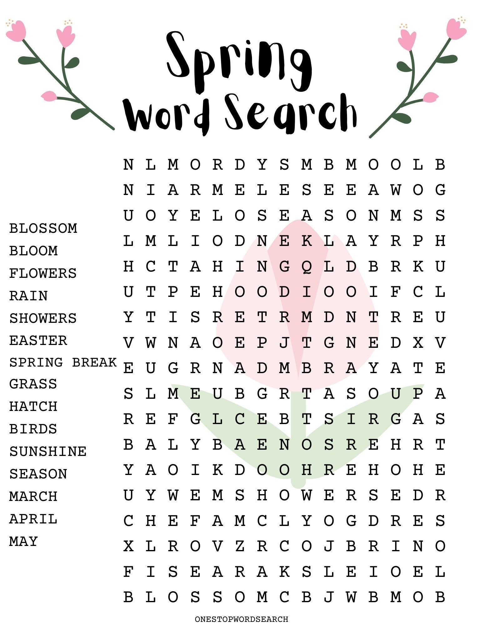 Spring Word Search Puzzle With Answer Sheet Seasonal Games Seasonal Puzzles Family Activities Children s Puzzles Etsy Denmark