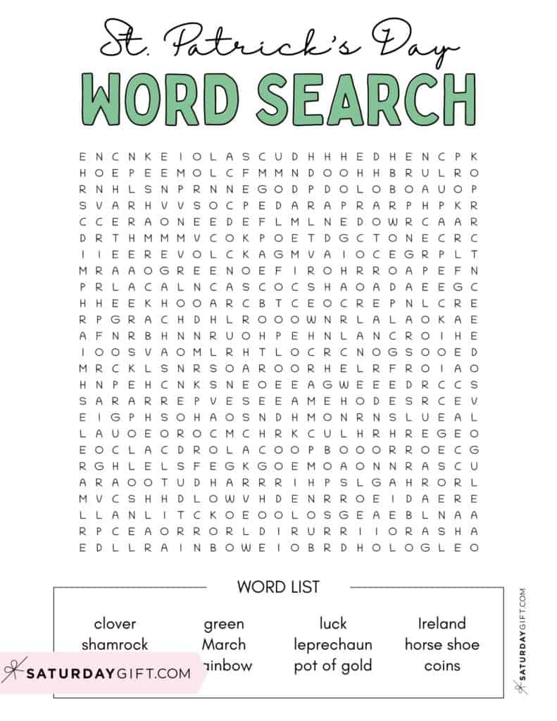 St Patrick s Day Word Search Cute Free Printables SaturdayGift St Patrick s Day Word Search Cute Free Printables SaturdayGift
