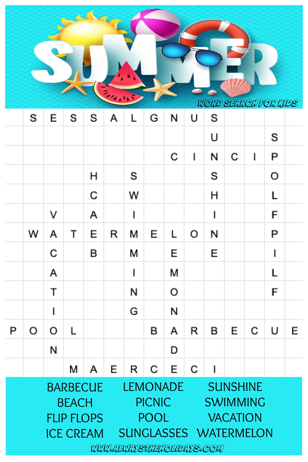 summer word puzzles printable