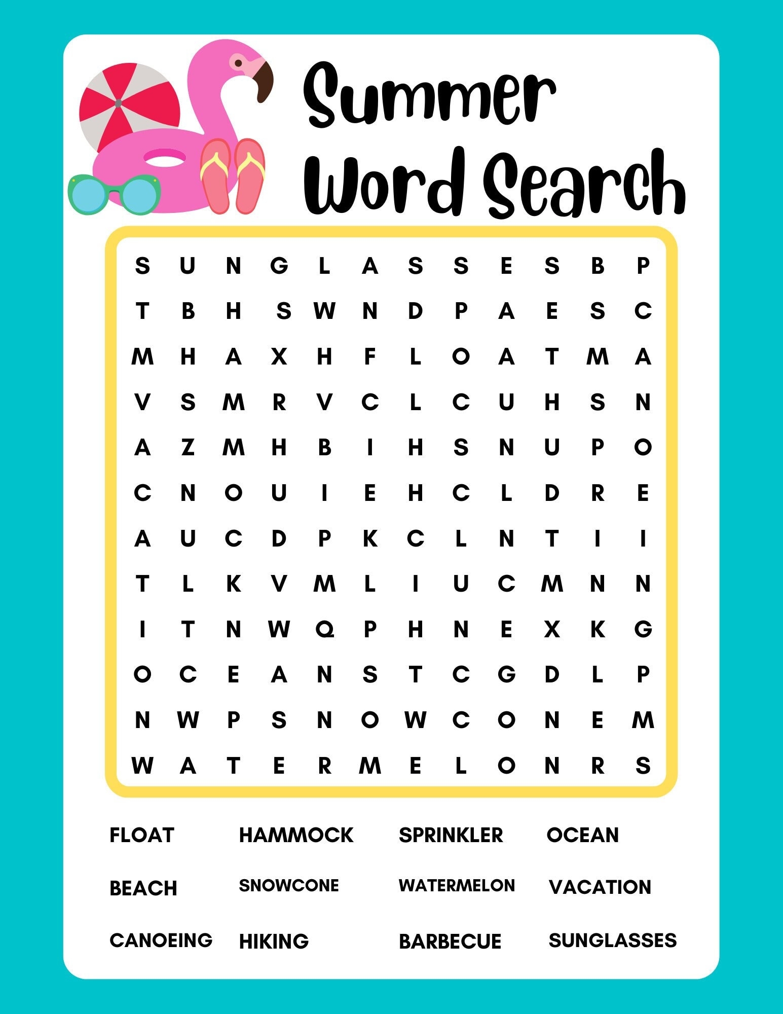 printable summer word search puzzles