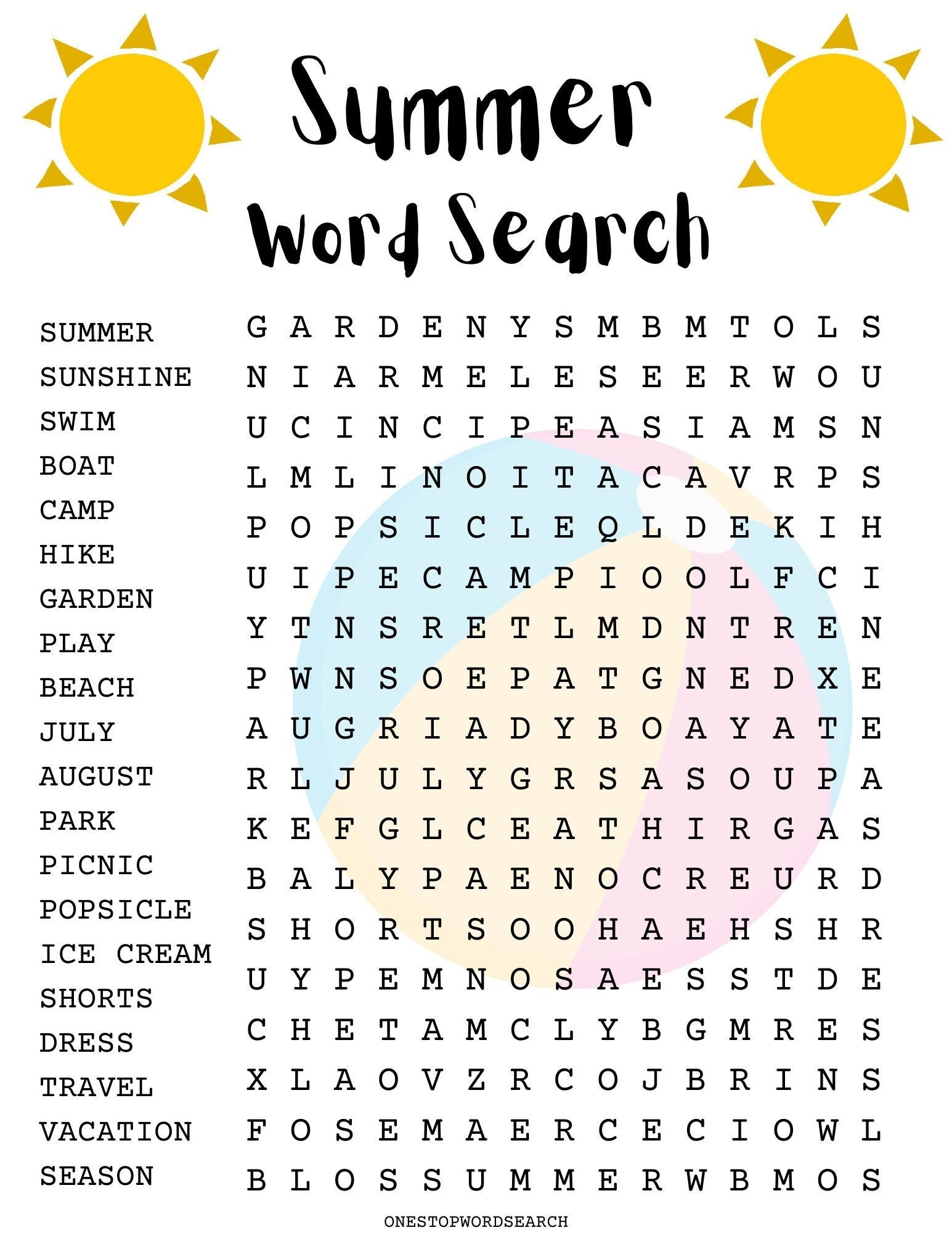 Summer Word Search Puzzle Family Fun Activity digital Download Etsy