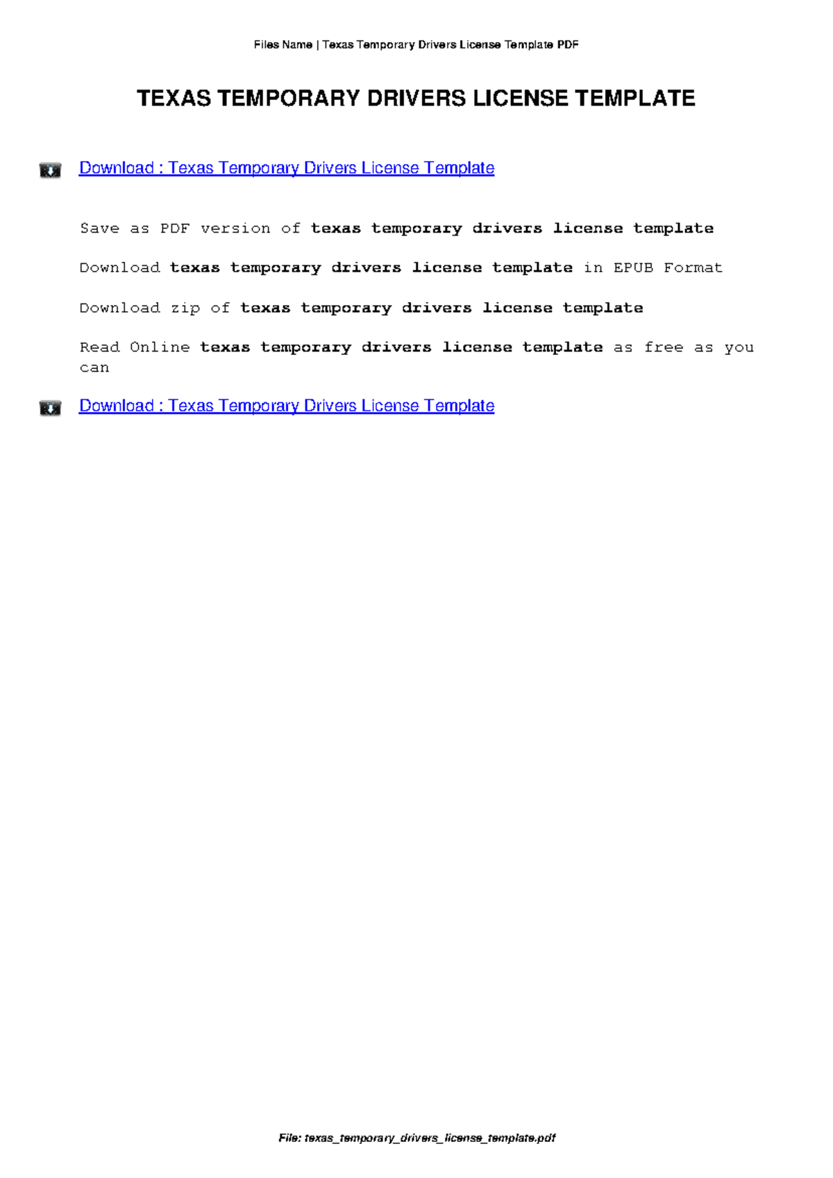 printable editable texas temporary paper id template