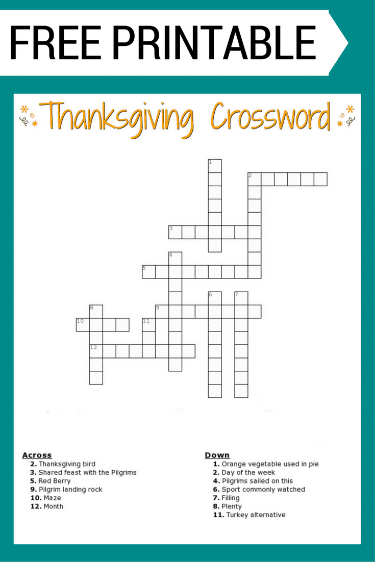 Thanksgiving Crossword Puzzle FREE Printable For Kids Or Adults Thanksgiving Crossword Puzzle FREE Printable For Kids Or Adults