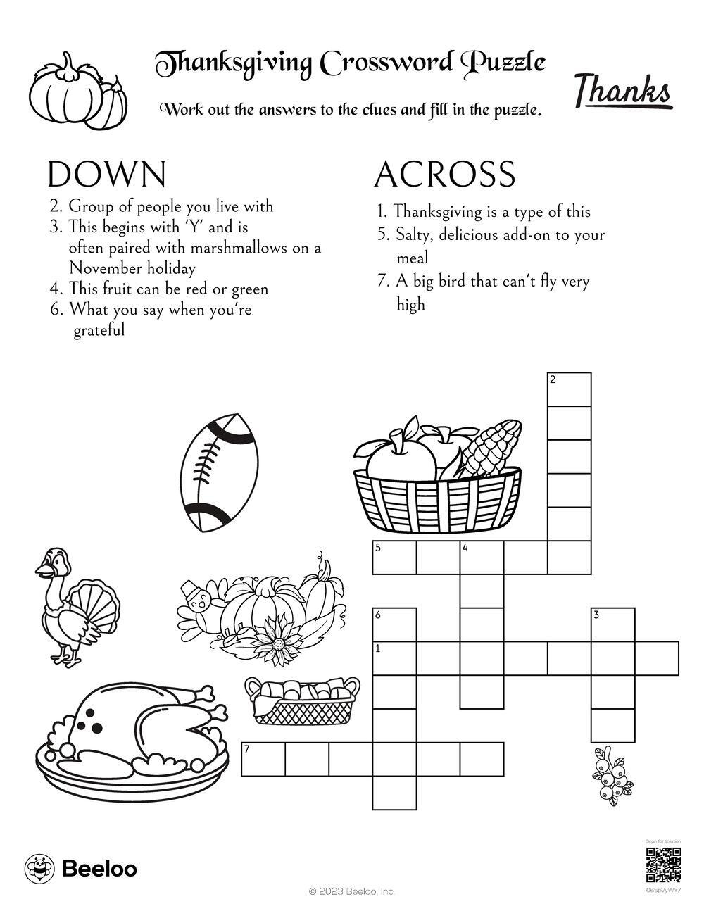 thanksgiving printable crossword puzzles