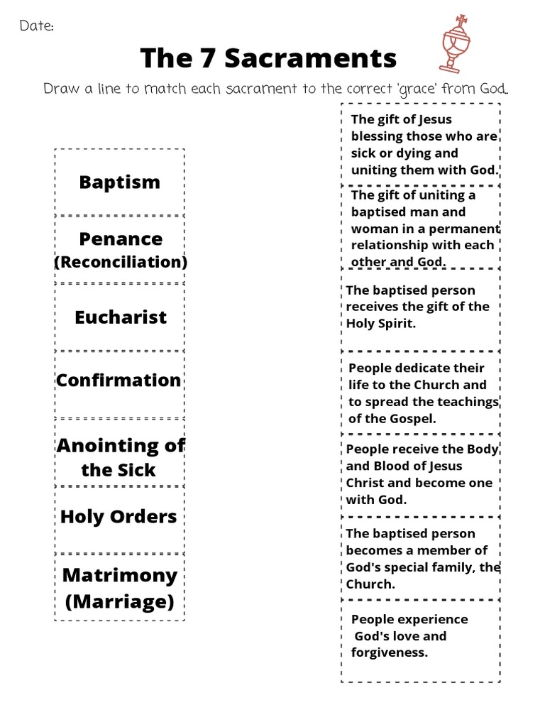 The 7 Sacraments Matching Activity PDF Worksheets Library
