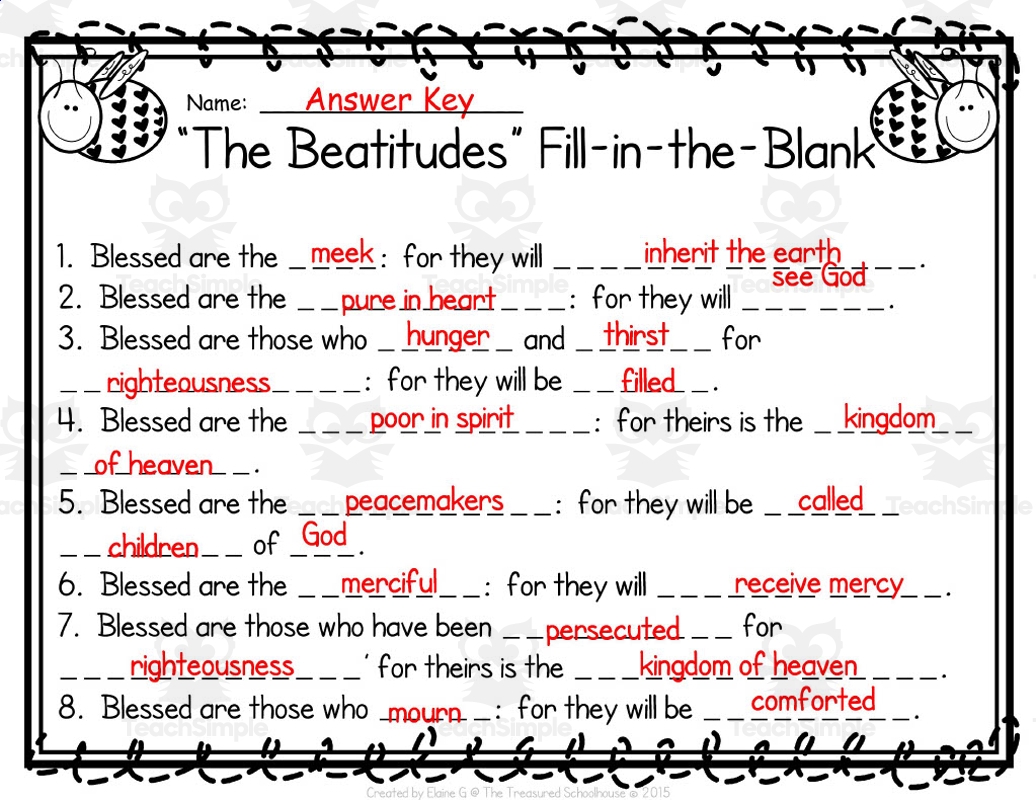 free printable beatitudes worksheet pdf
