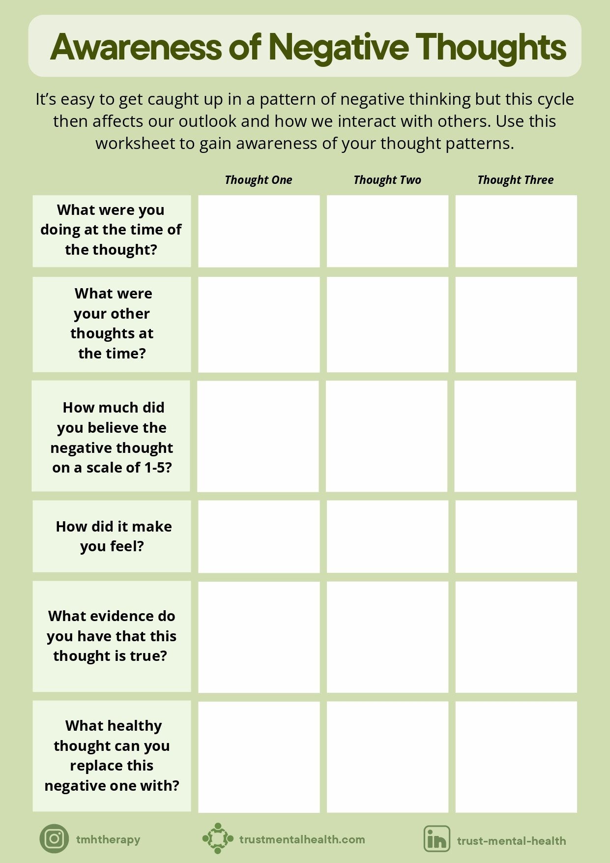 printable cbt worksheets pdf