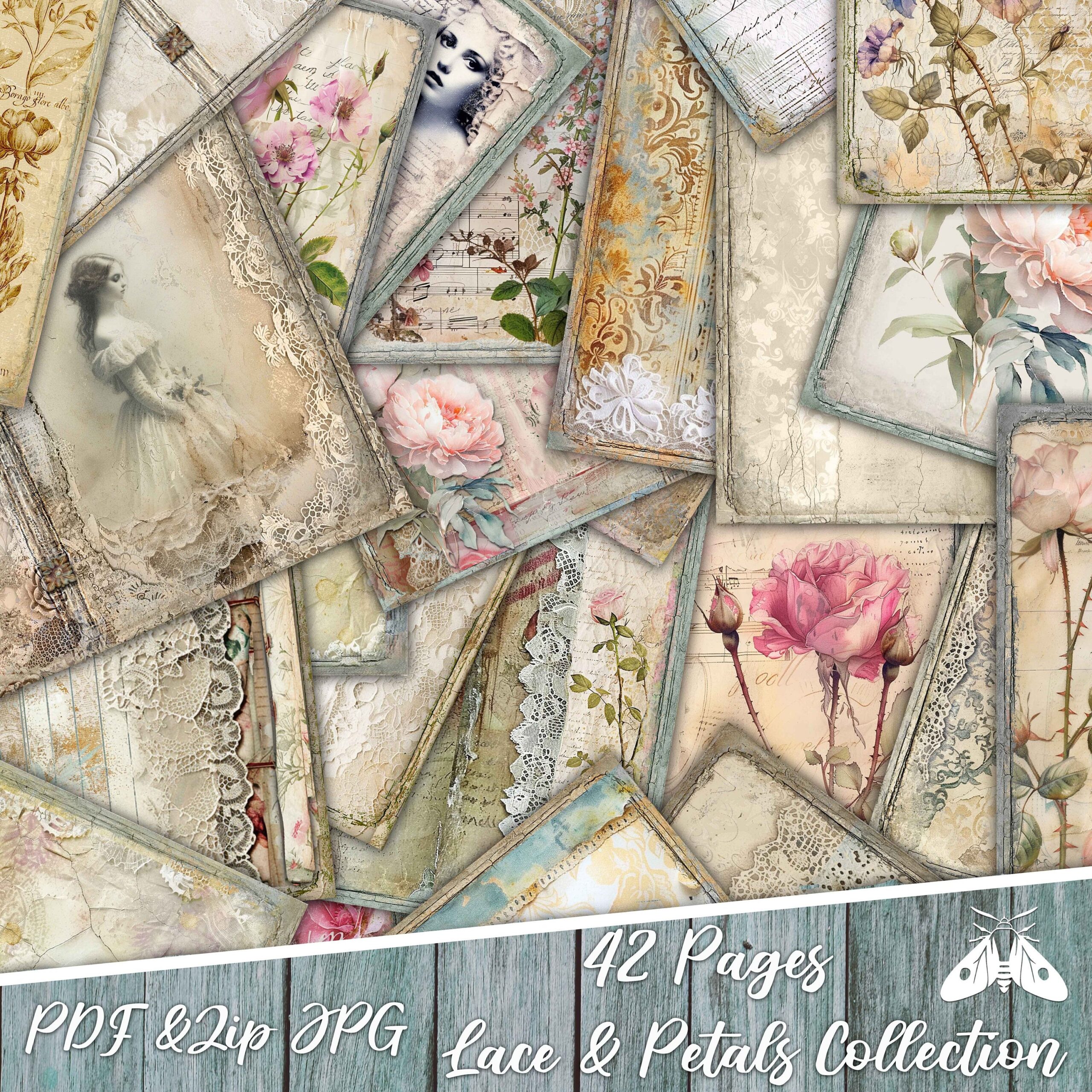 Vintage Lace Paper Pack Decorative Paper Pack Printable Paper Antique Wrapping Paper Scrapbook Lace Vintage Paper Pack Shabby Journal