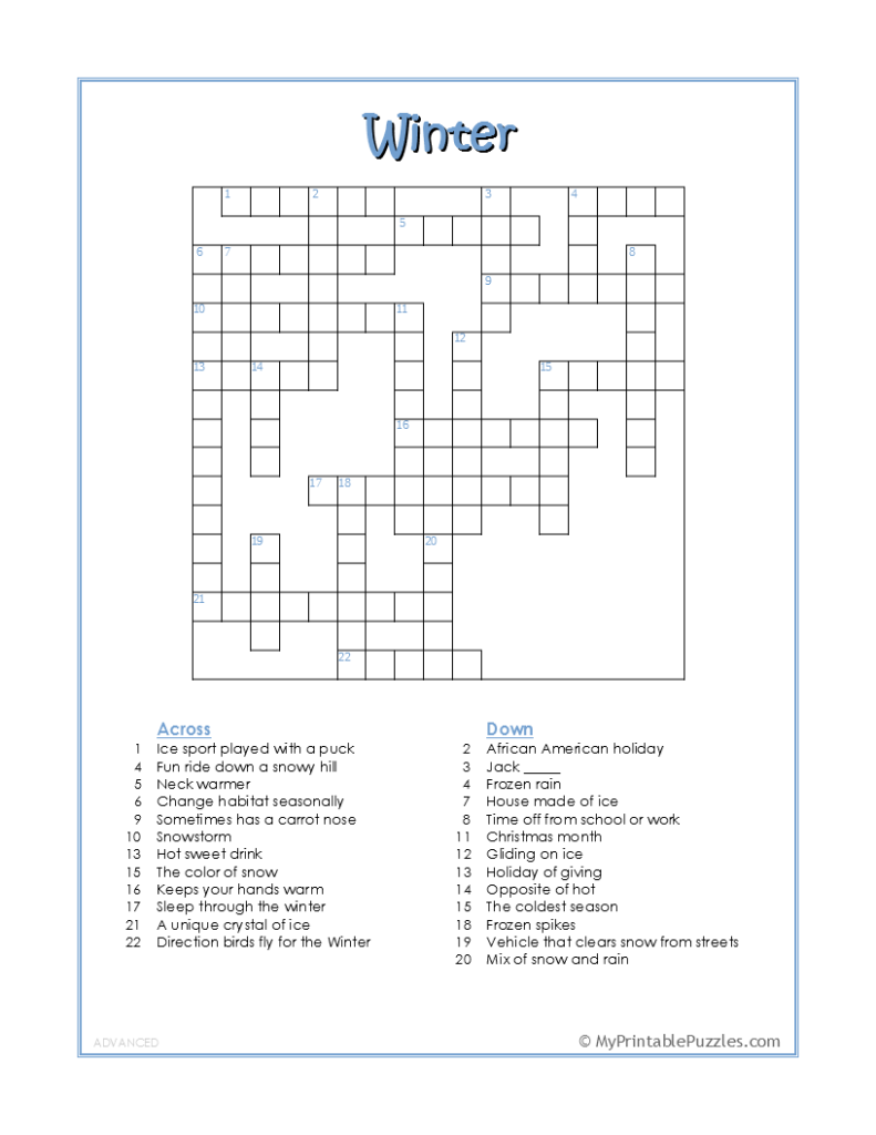 free printable crossword puzzles