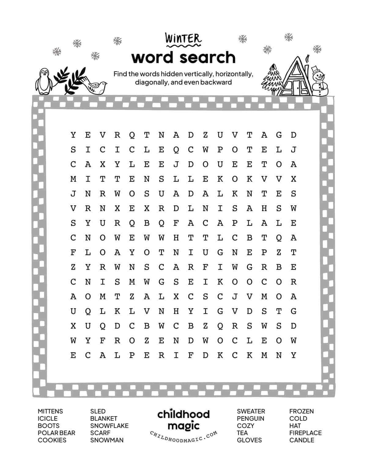 winter word search puzzles printable