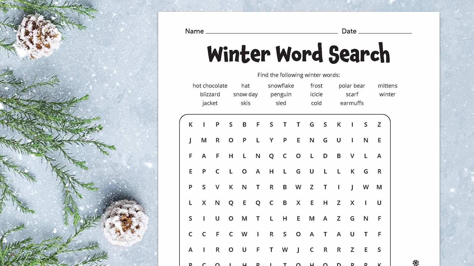 winter word puzzles printable