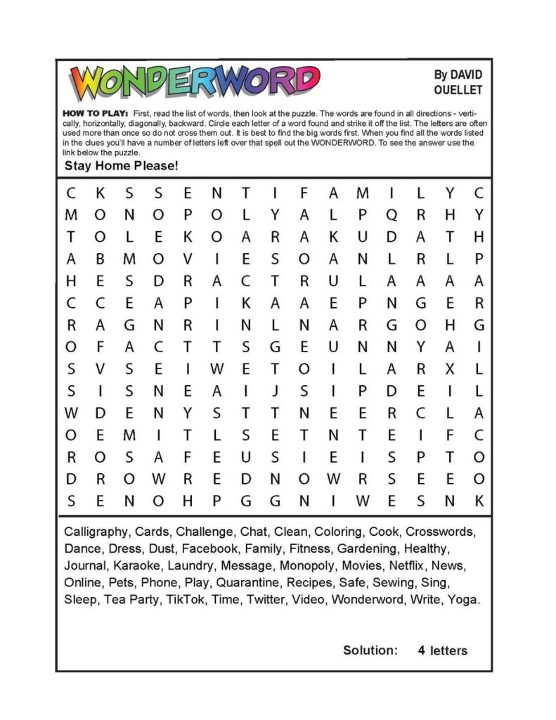 Wonderword Puzzles Printable Printable Party Favors