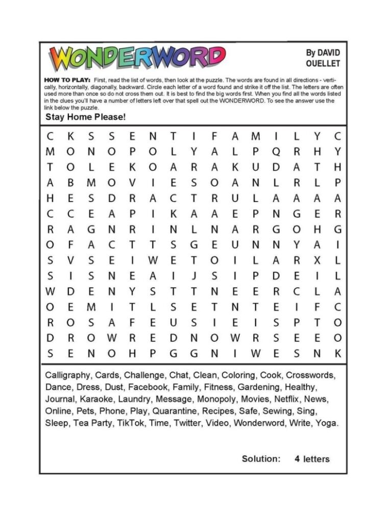 Wonderword Puzzles Printable Printable Party Favors