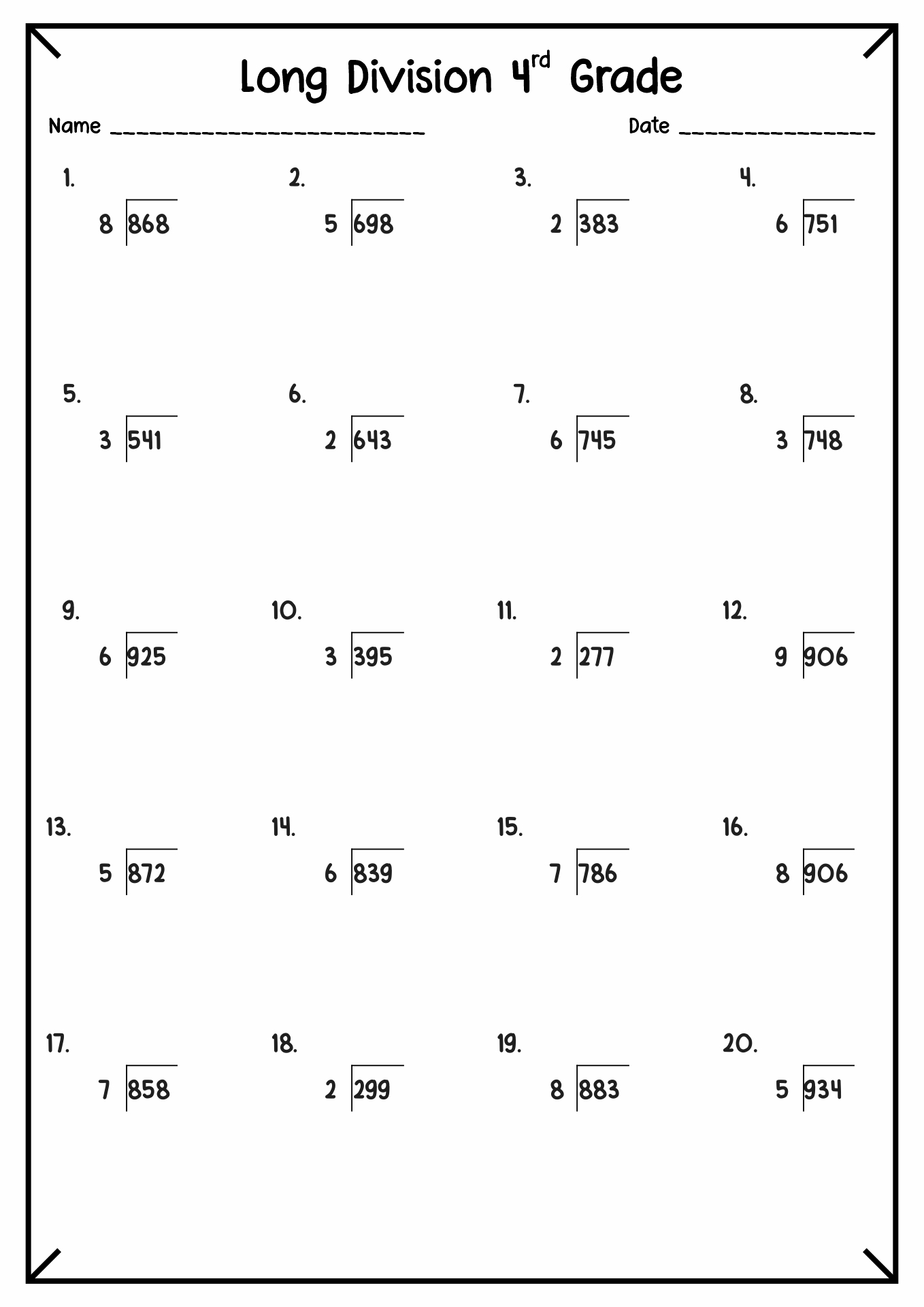 long division worksheets grade 4
