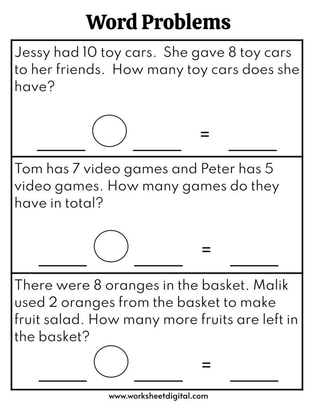 1st 2nd Grade Math Word Problems Worksheet printable Etsy