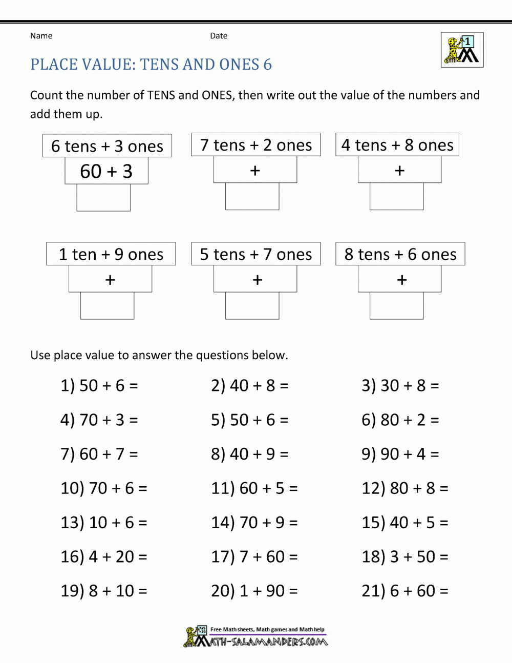 1st Grade Place Value Worksheets 2 Digit Numbers