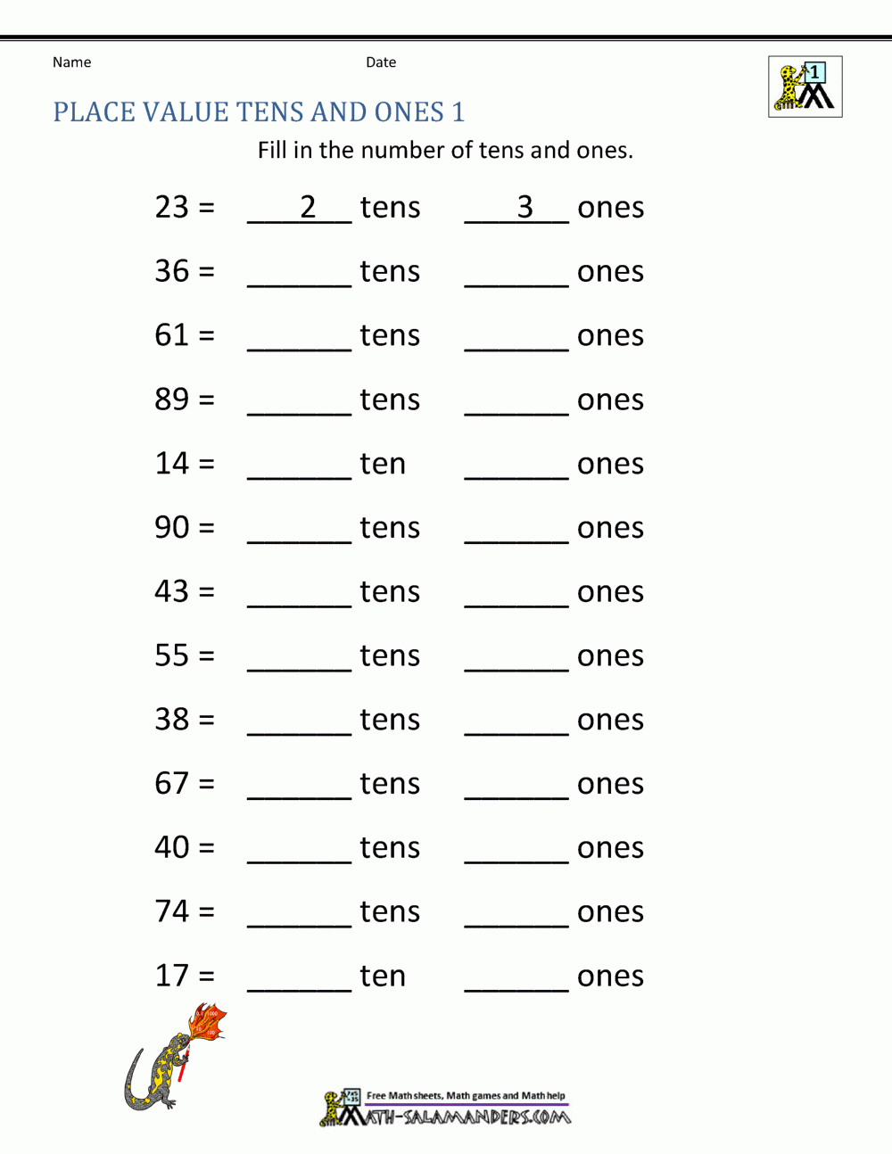 1st Grade Place Value Worksheets 2 Digit Numbers