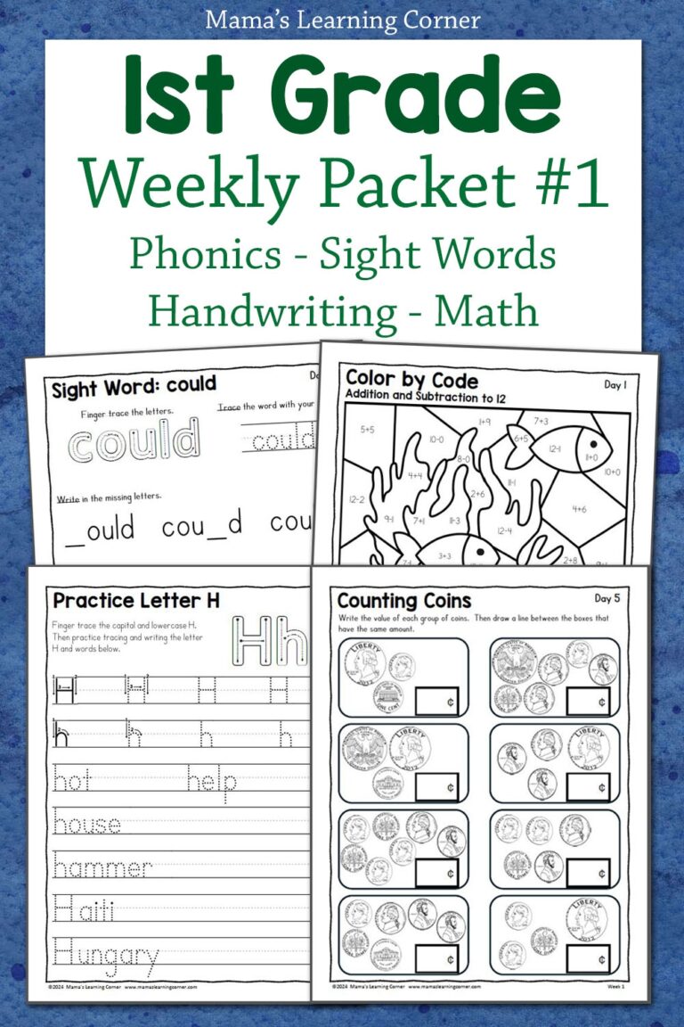 1st Grade Summer Review Worksheets Week 1 Mamas Learning Corner