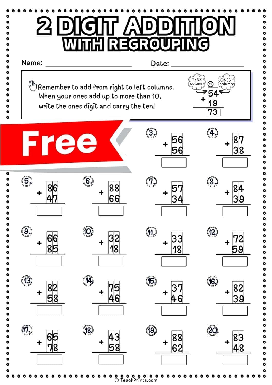 2 Digit Addition With Regrouping Worksheets Teach Prints 2 Digit Addition With Regrouping Worksheets Teach Prints
