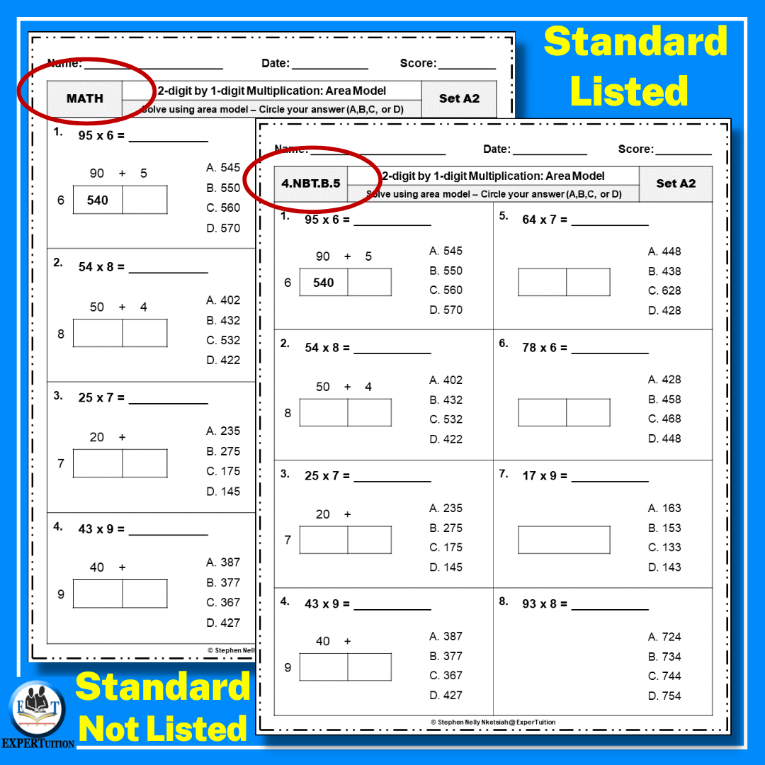 2 Digit By 1 Digit Area Model Multiplication Worksheets Made By Teachers