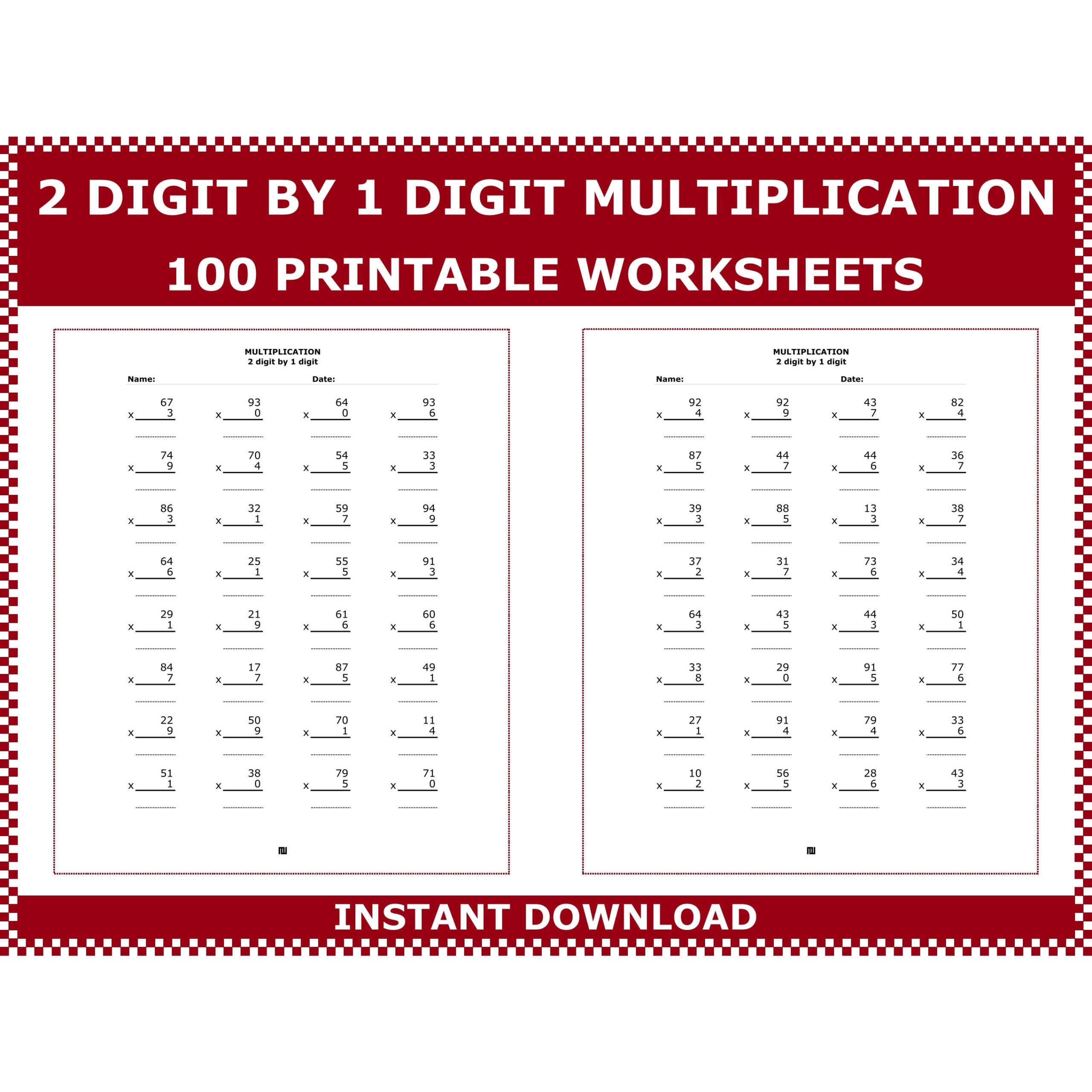 2 by 1 digit multiplication