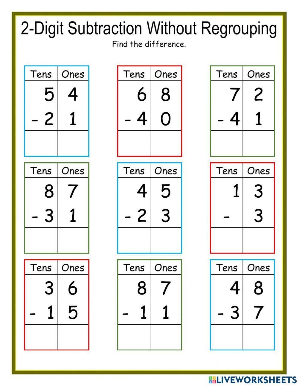 2 Digit Subtraction Without Regrouping DJ Worksheet Worksheets Library