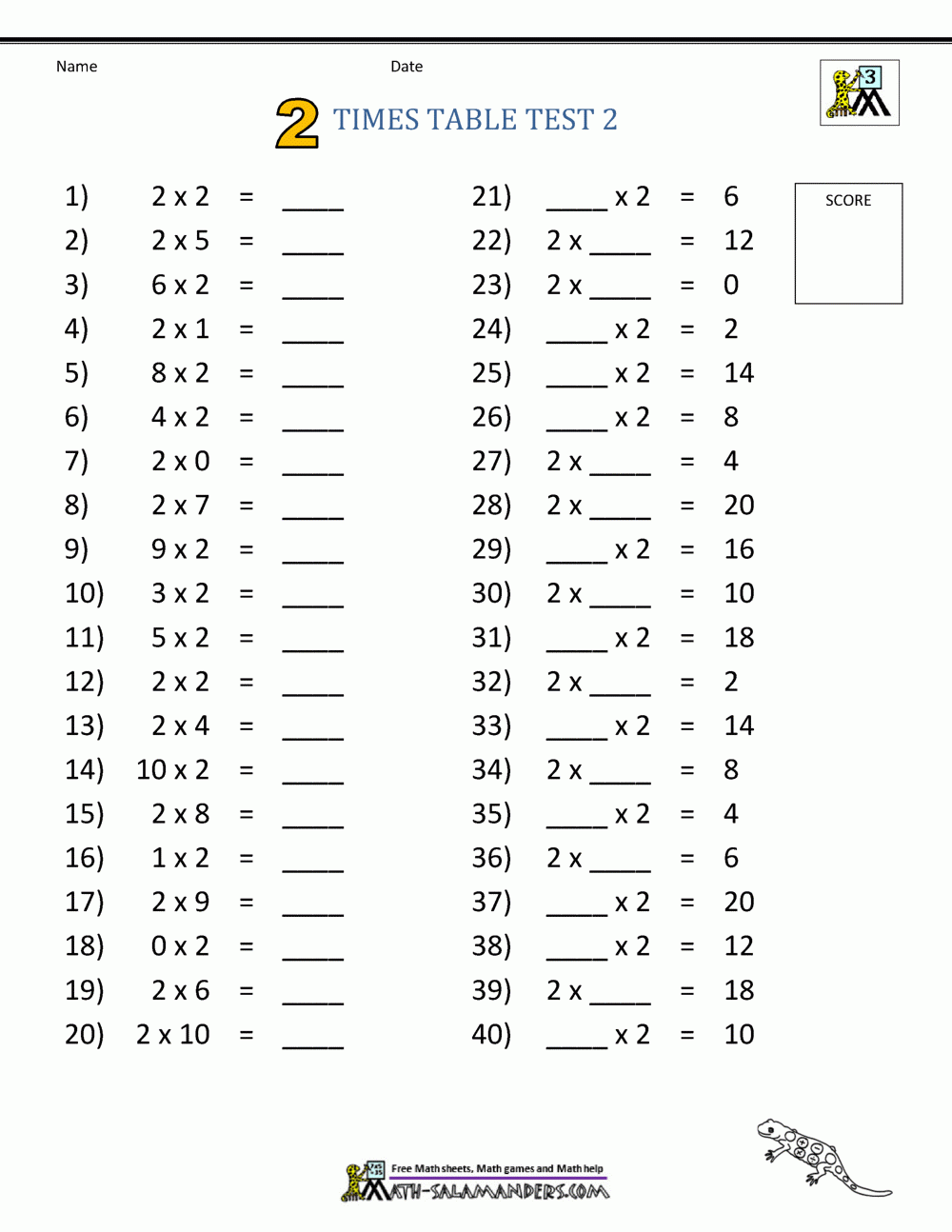 multiplication times table worksheet