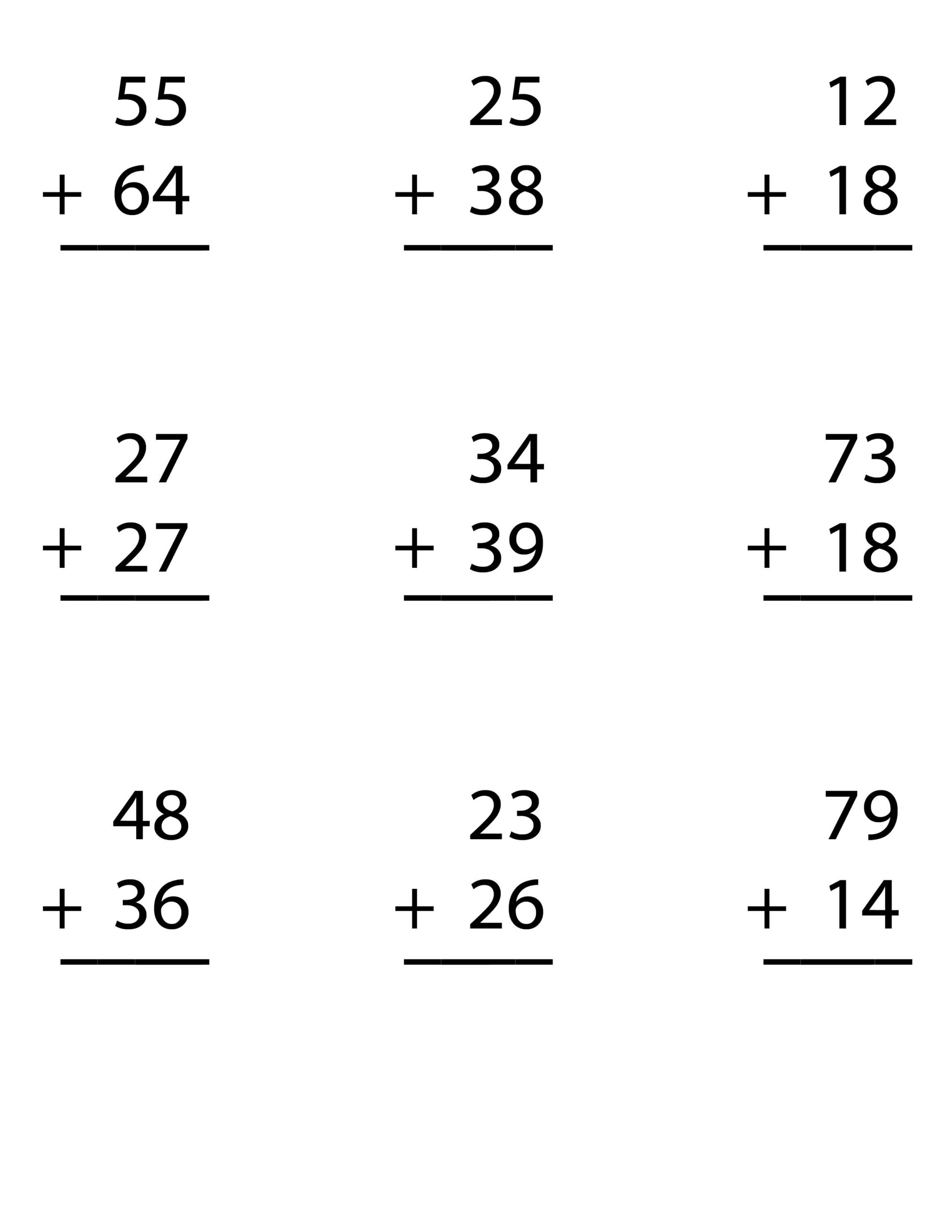 2nd Grade Math Worksheets 2 Digit Addition With Regrouping Double Digit Addition Worksheets Library