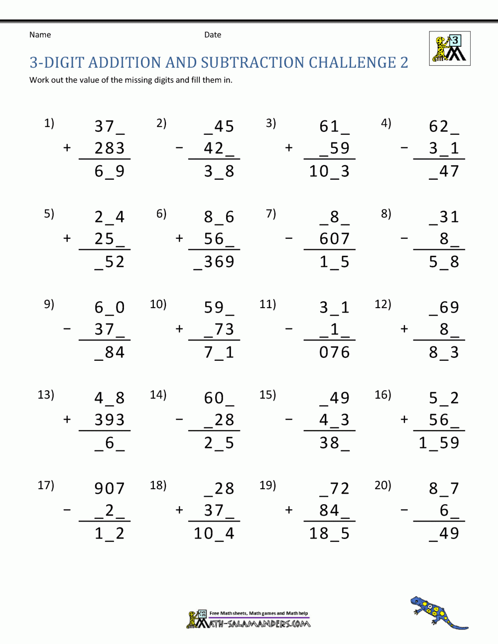 3 Digit Addition And Subtraction Worksheets