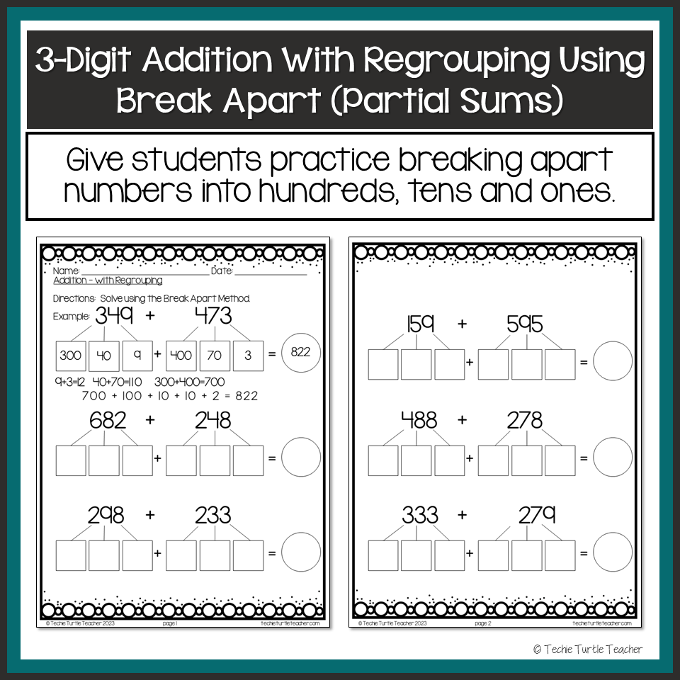 3 Digit Addition With Regrouping Bundle Base Ten Break Apart Number Line Classful
