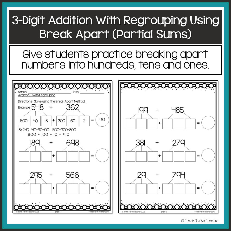 3 Digit Addition With Regrouping Using Break Apart Partial Sums Strategy Classful 3 Digit Addition With Regrouping Using Break Apart Partial Sums Strategy Classful