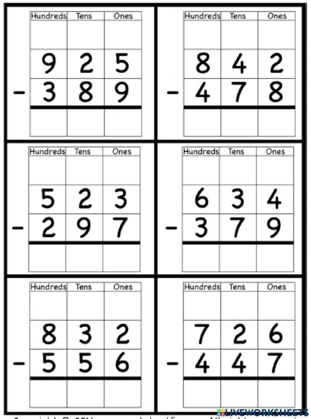 3 Digit Subtraction With Borrowing Worksheet Worksheets Library