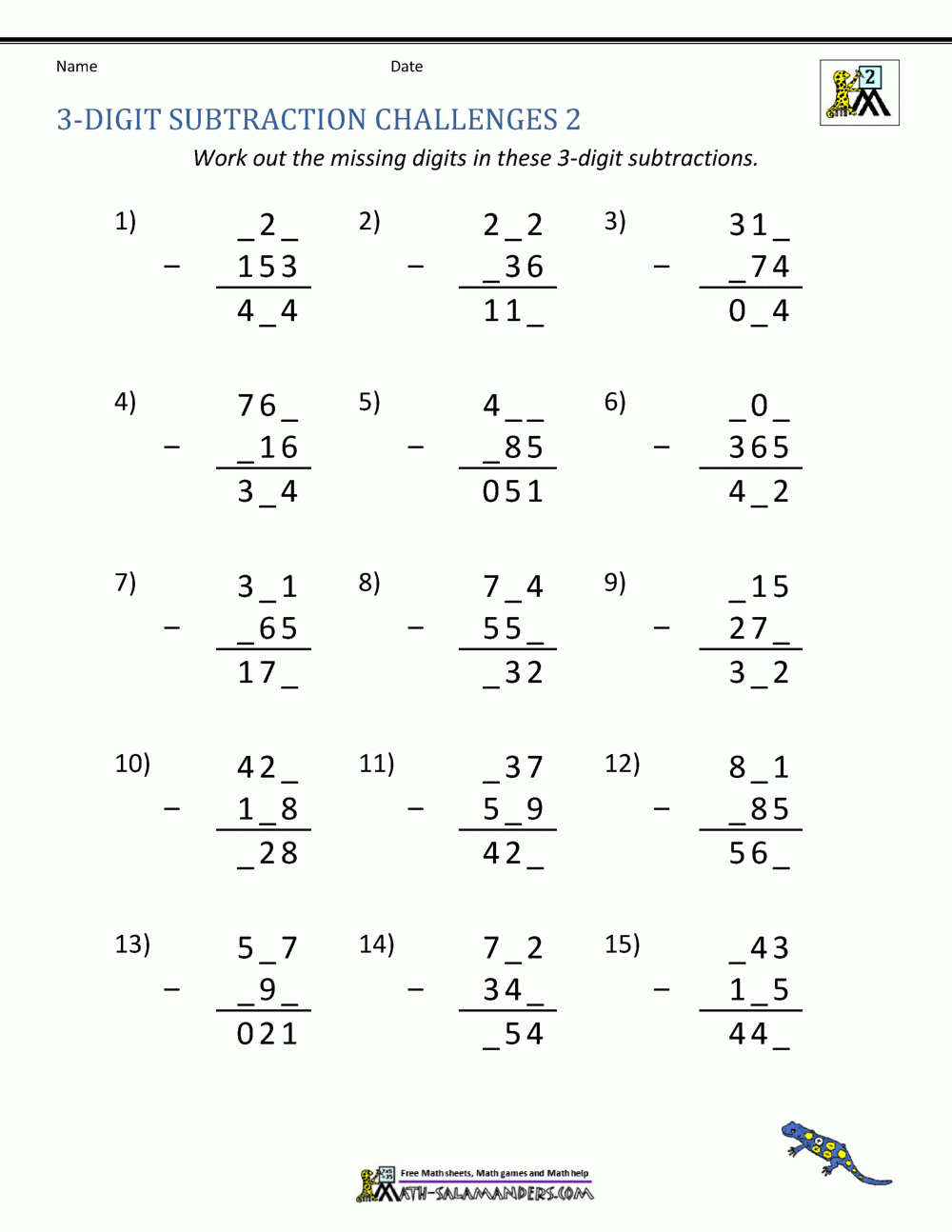 three digit subtraction with regrouping
