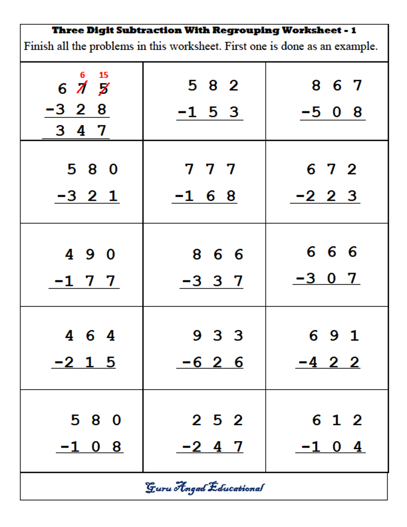 3RD GRADE MATH THREE DIGIT SUBTRACTION WITH REGROUPING Steemit Worksheets Library