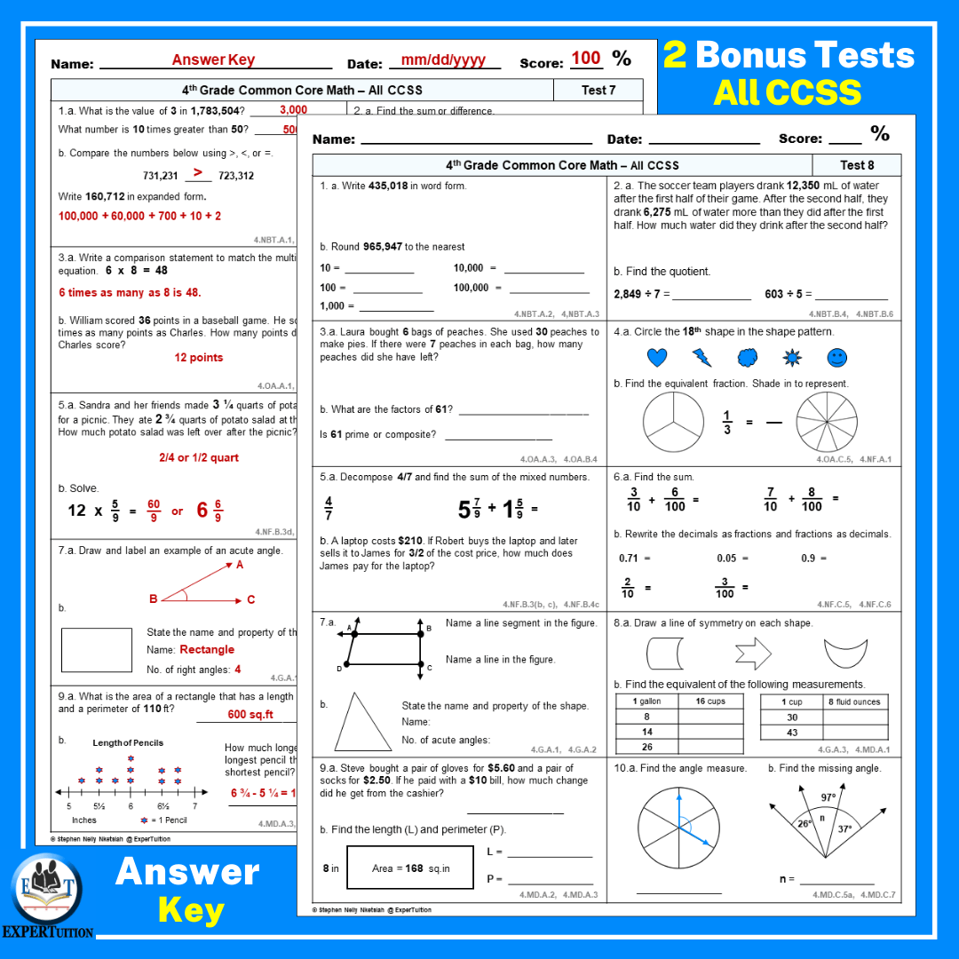 math worksheets for 4th graders