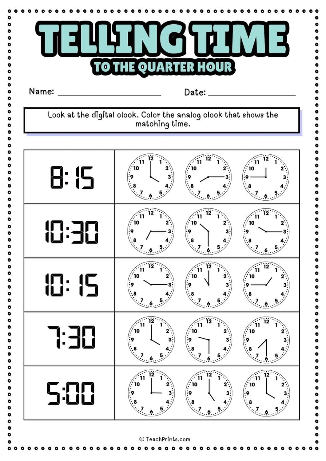 worksheets for telling time