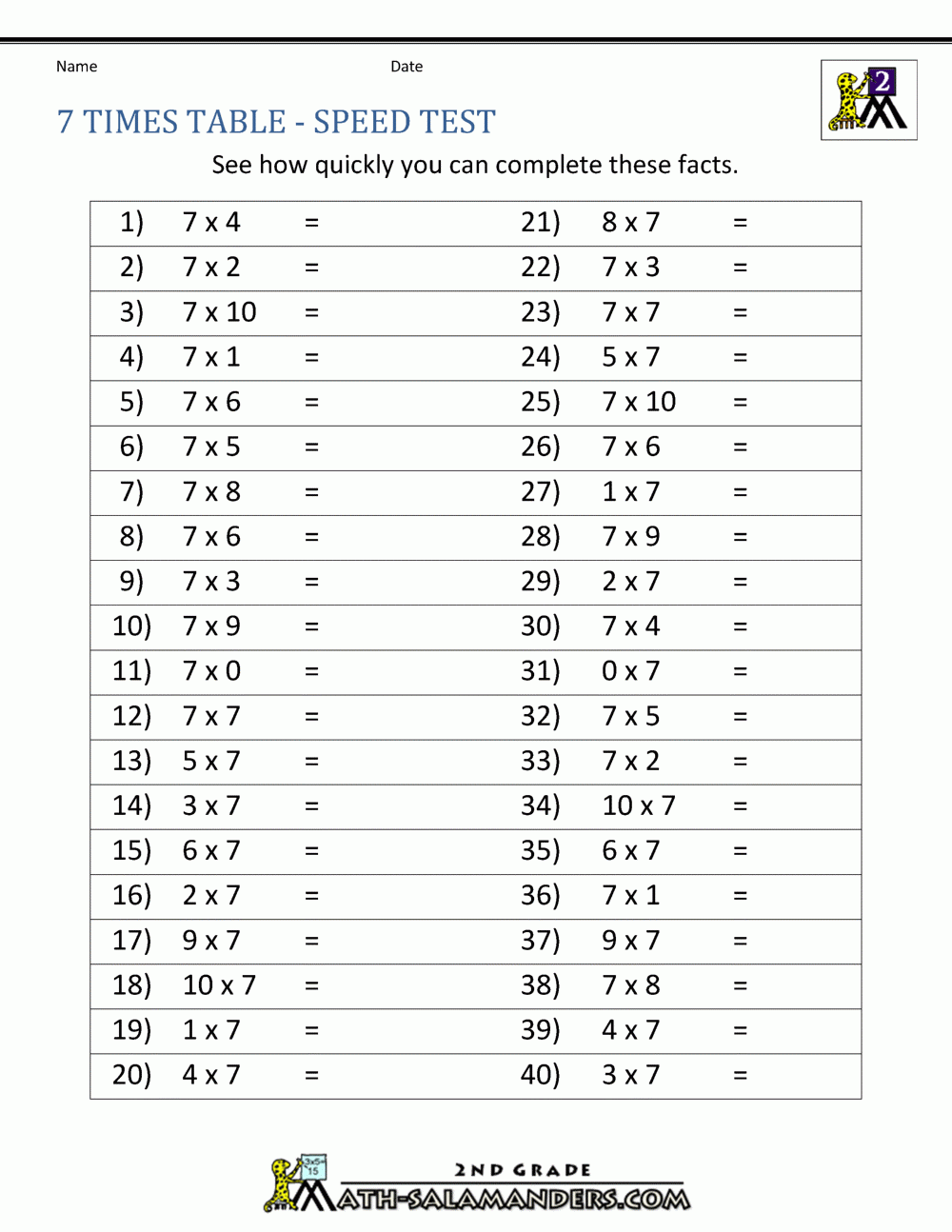 math times table sheets