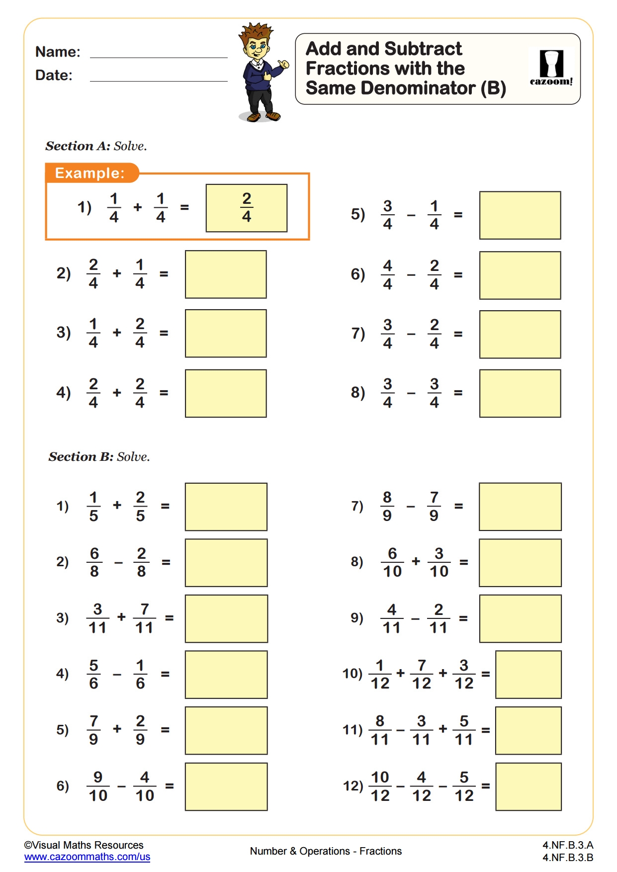 adding subtracting fractions worksheet