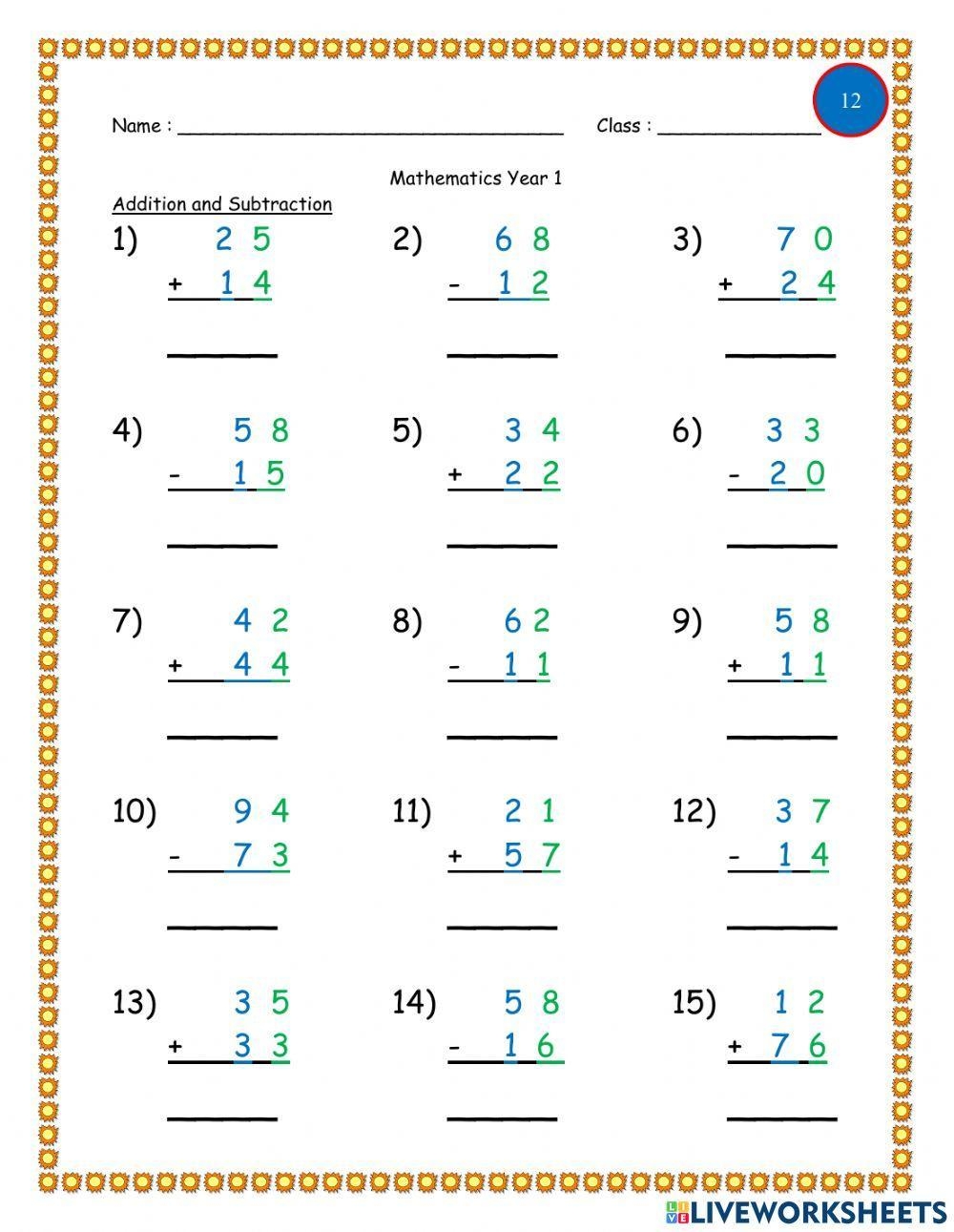 Addition And Subtraction ASSRIE BIN MUSA Live Worksheets Library