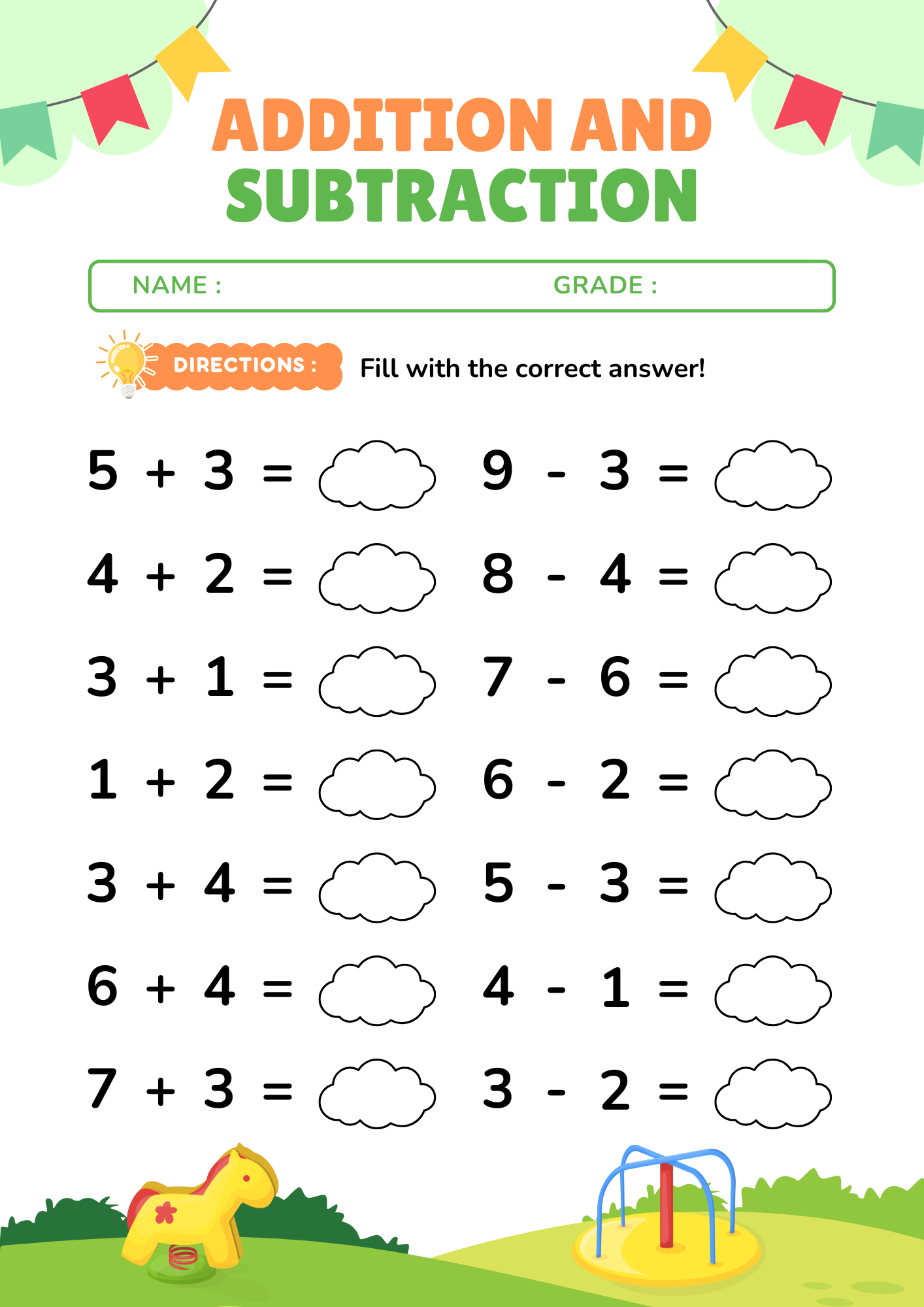 addition and subtraction worksheets grade 1