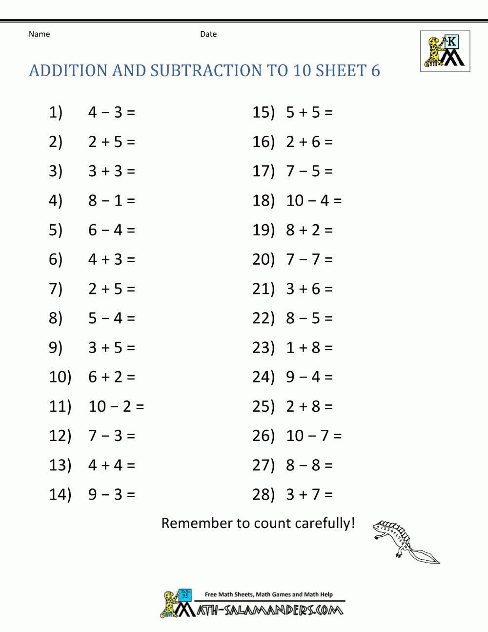addition and subtraction worksheets