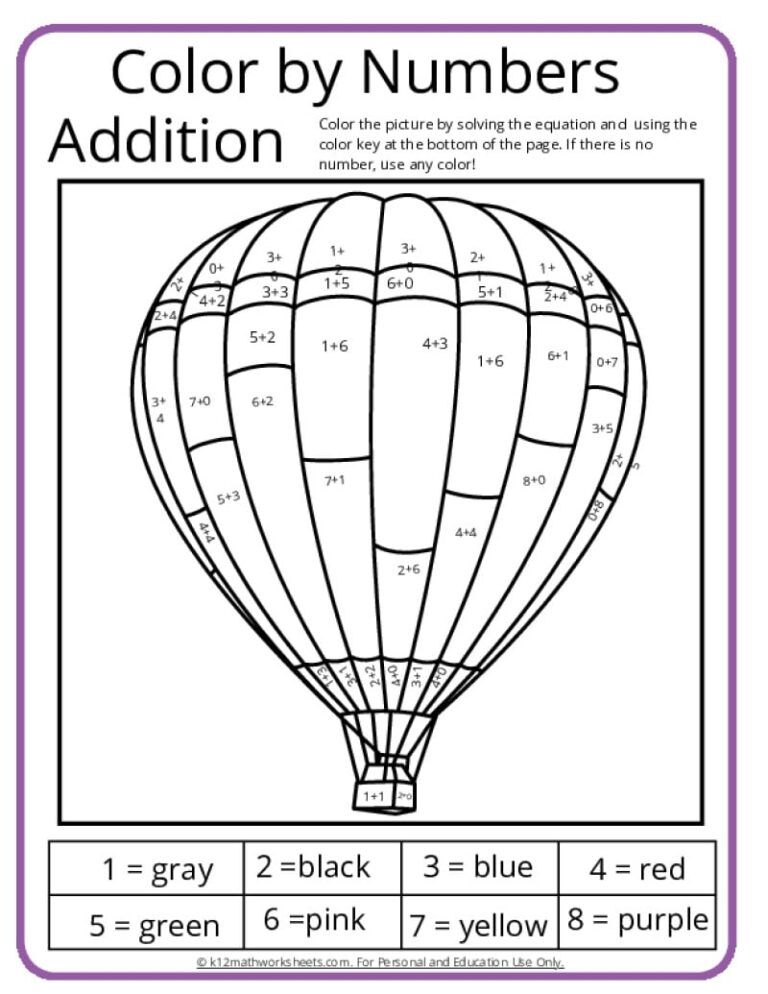 Addition Color By Number Printable Activities