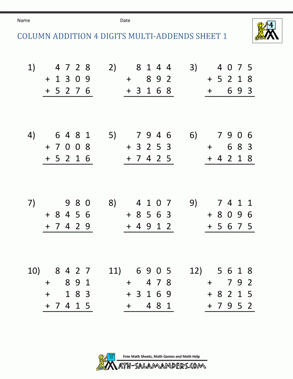 addition with regrouping sheets