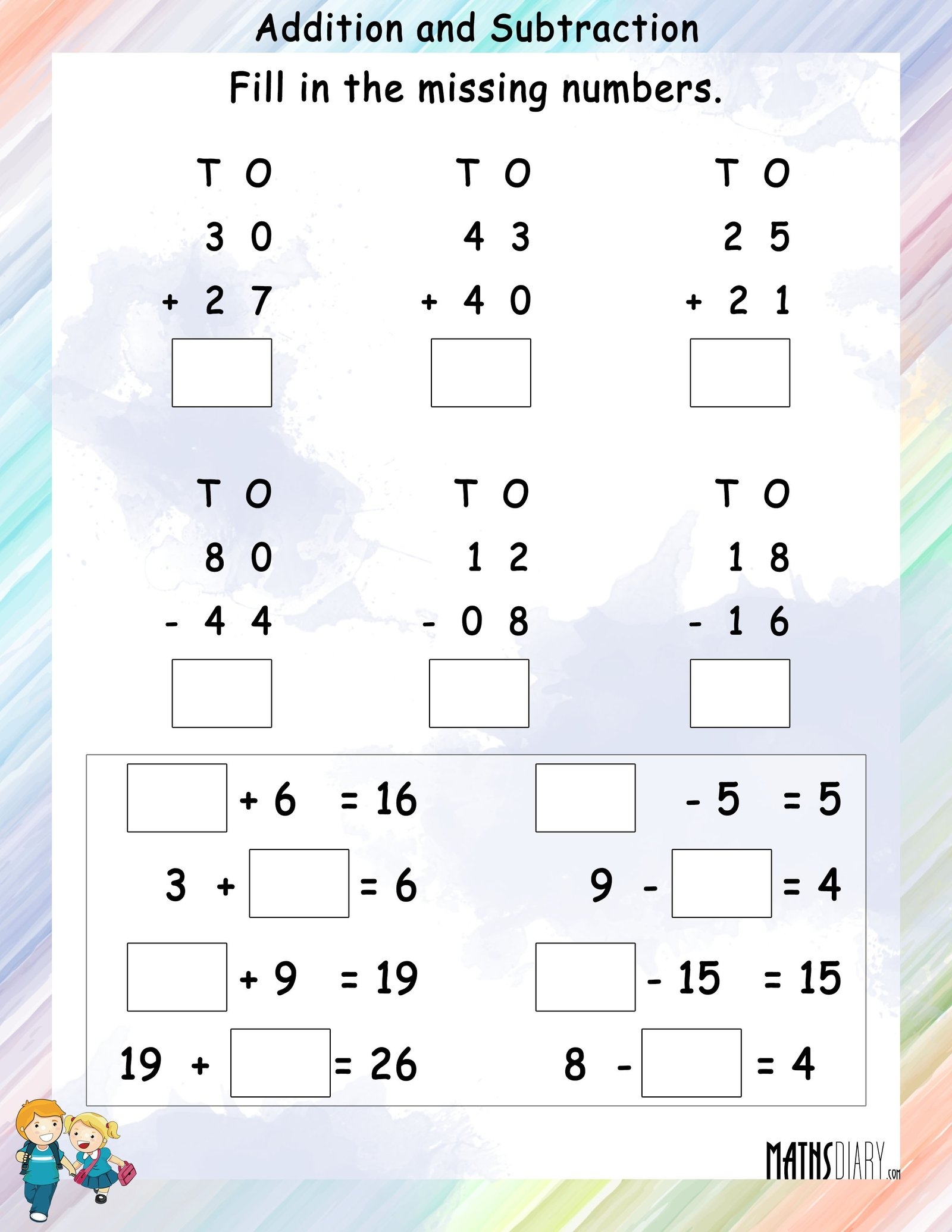 subtraction and addition worksheets