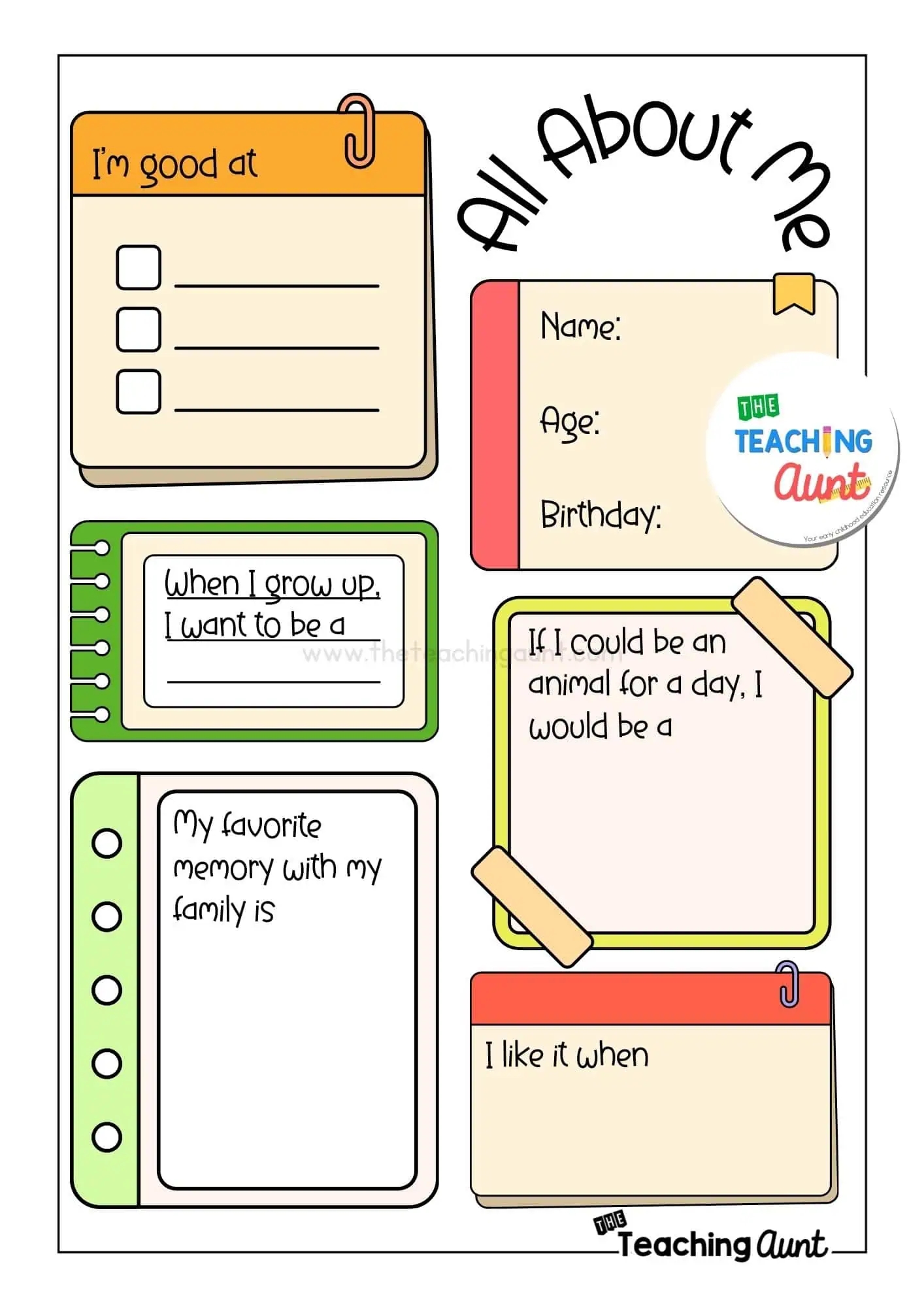 All About Me Worksheets Free Printable The Teaching Aunt