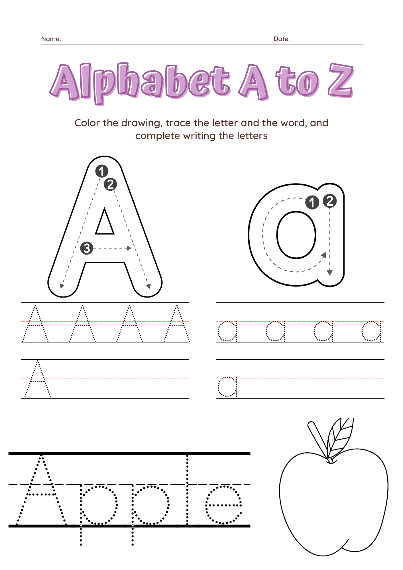 Alphabet A To Z Tracing Letters And Words Writing Them And Coloring Made By Teachers
