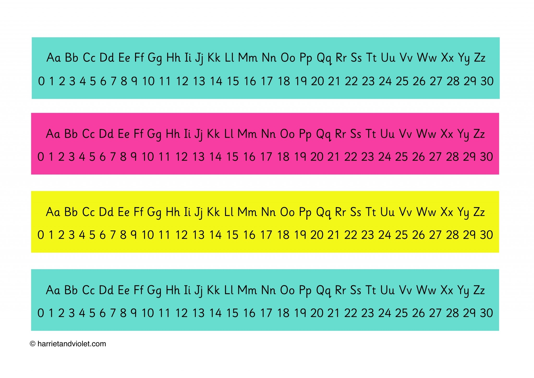 alphabet to number chart