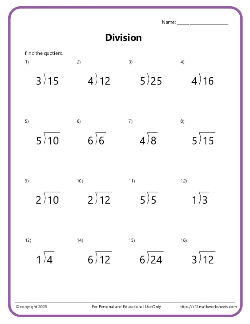 5th grade long division worksheet