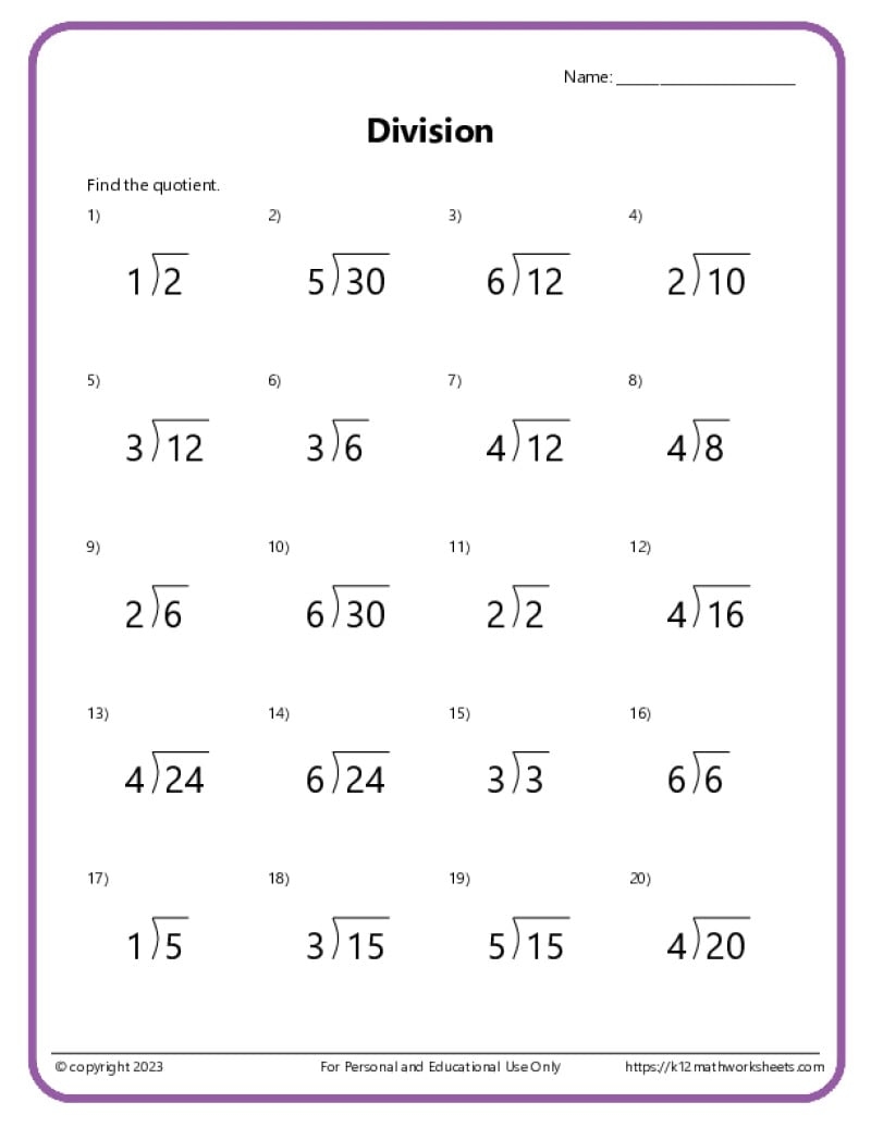 4th grade division worksheets